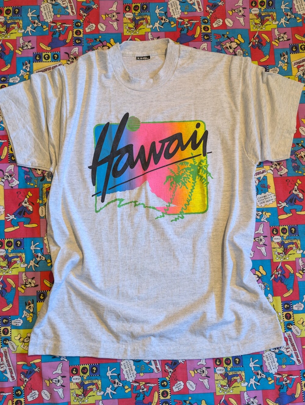 VTG 80'S 90'S Hawaii Graphic Shirt with Neon Sunset Palm Trees XL